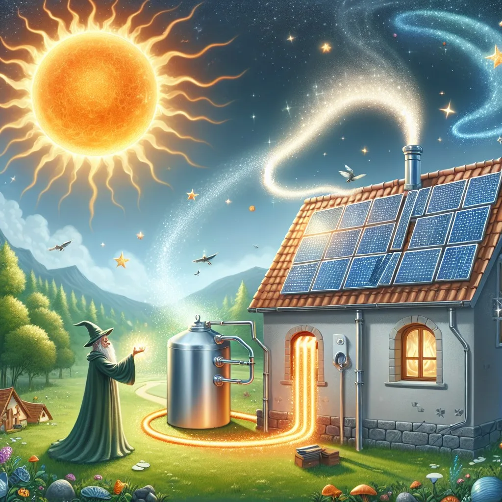 dibujo artístico de placas solares para calentar agua